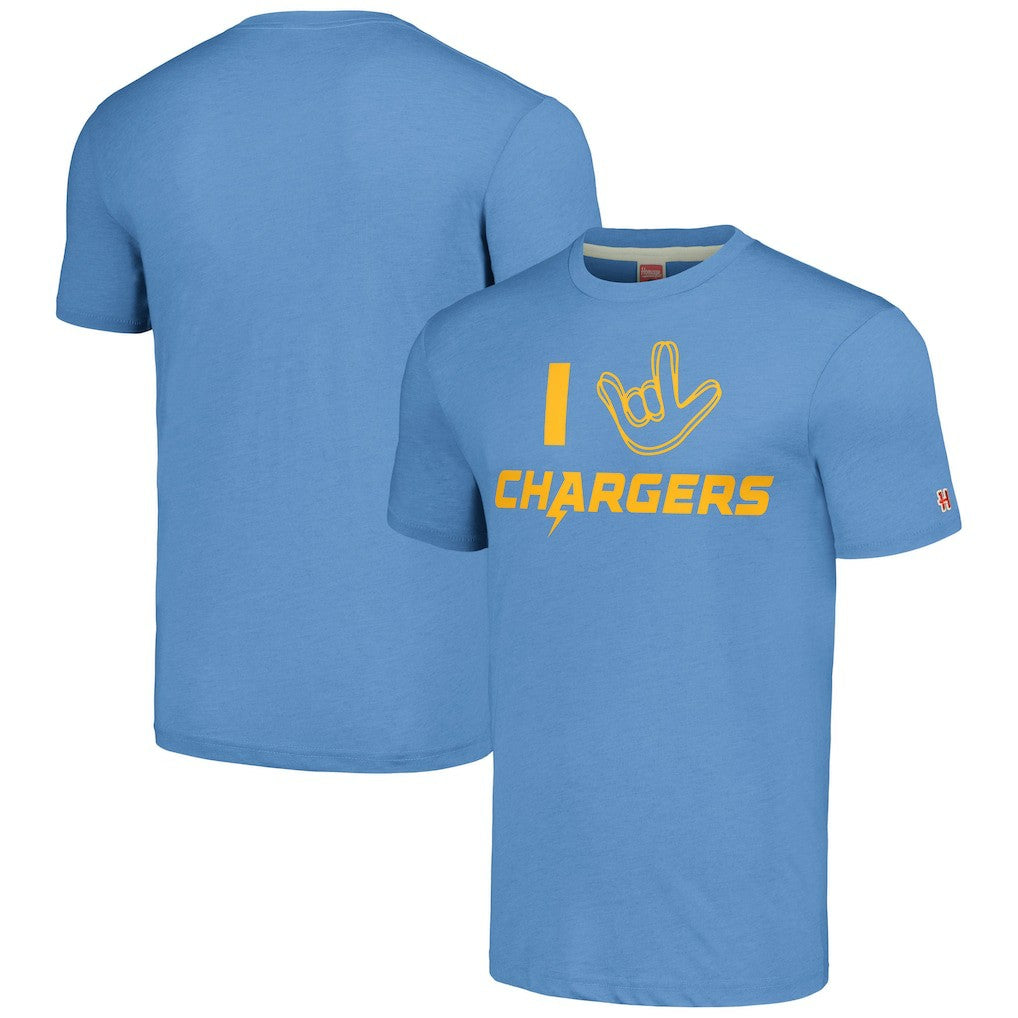Los Angeles Chargers  Homage Unisex The NFL ASL Collection by Love Sign Tri-Blend T-Shirt
