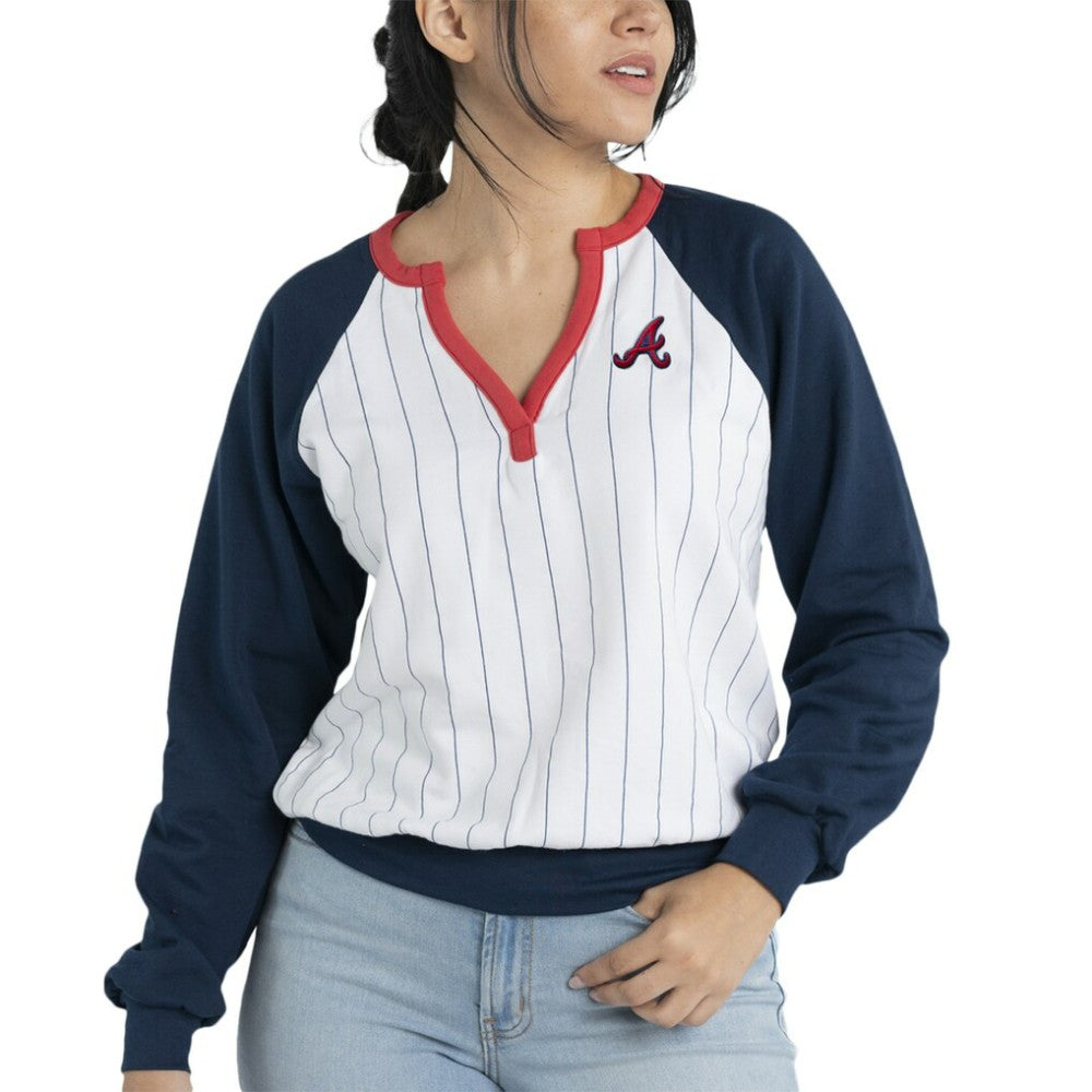 Atlanta Braves Lusso Women's Mack Fleece V-Neck Pullover Top | MLB Sale