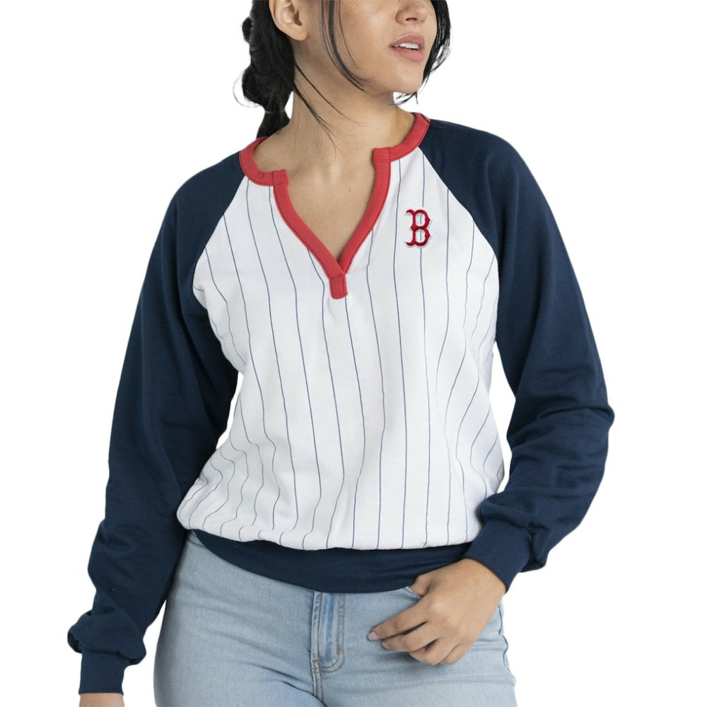 Boston Red Sox Lusso Women's Mack Fleece V-Neck Pullover Top | MLB On Sale