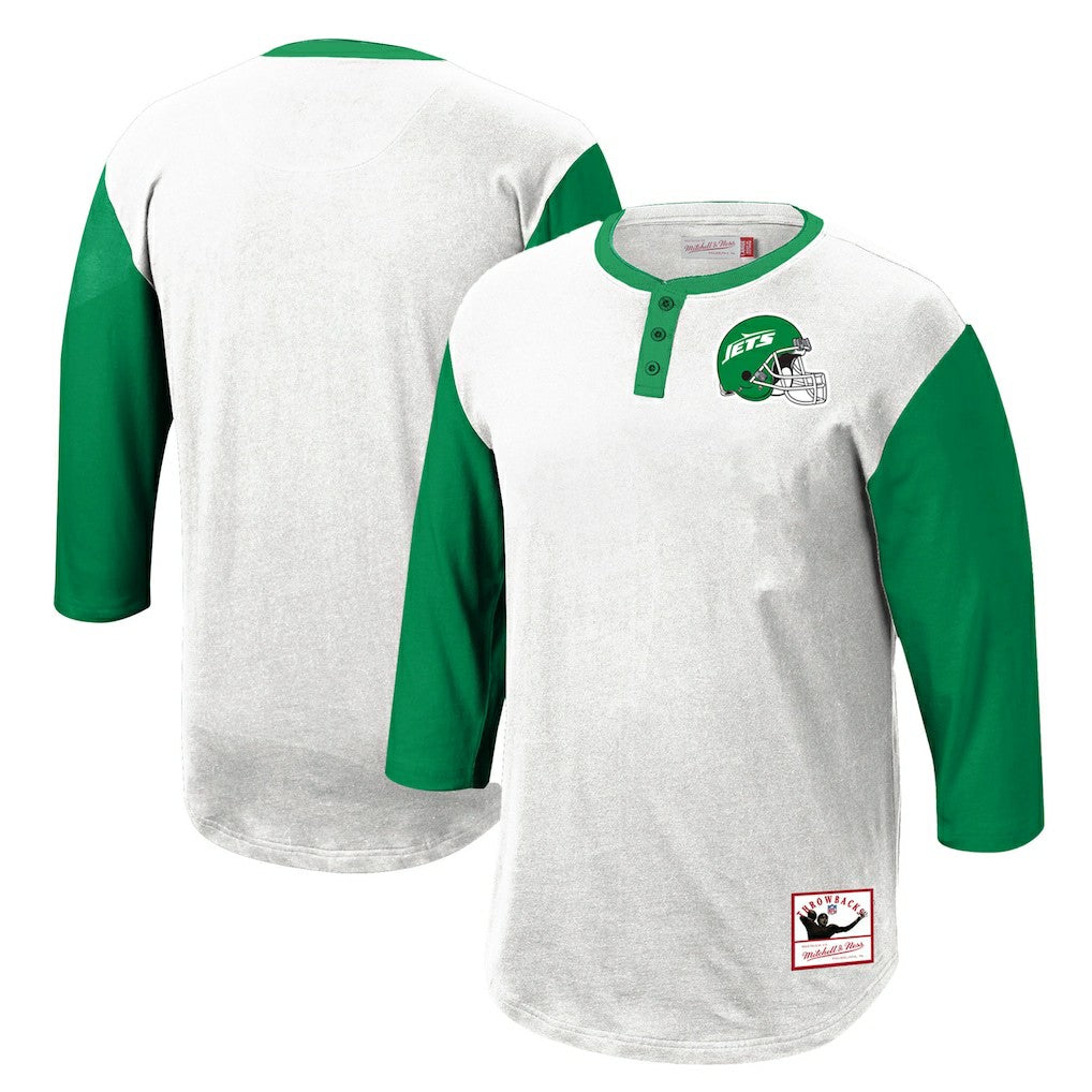 New York Jets Mitchell & Ness Legacy Slub Henley 3/4 Sleeve T-Shirt