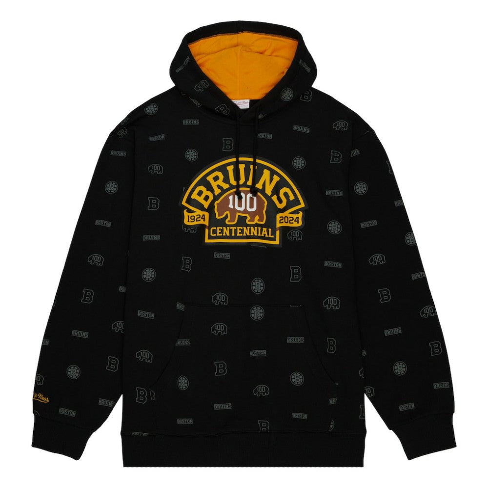 Boston Bruins Mitchell & Ness 100th Anniversary Allover Print Pullover Hoodie For Sale