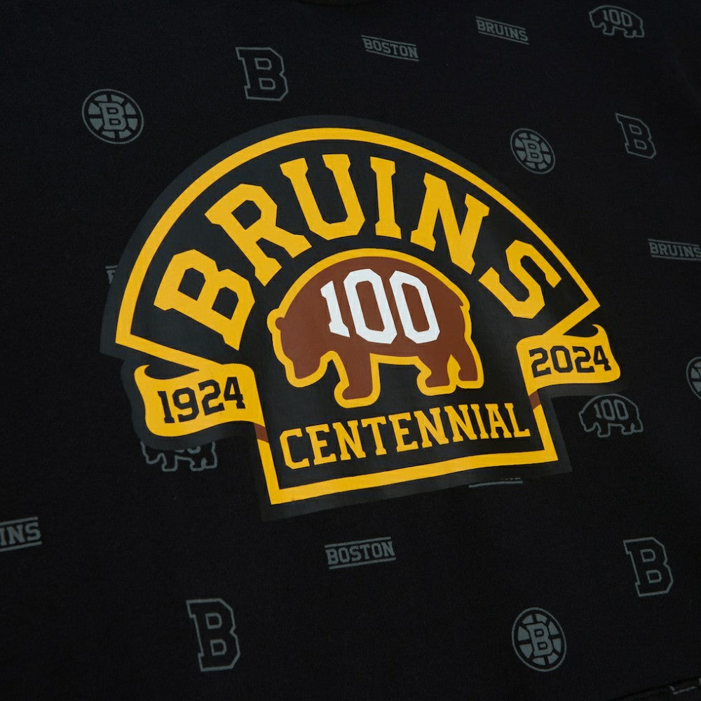 Boston Bruins Mitchell & Ness 100th Anniversary Allover Print Pullover Hoodie For Sale