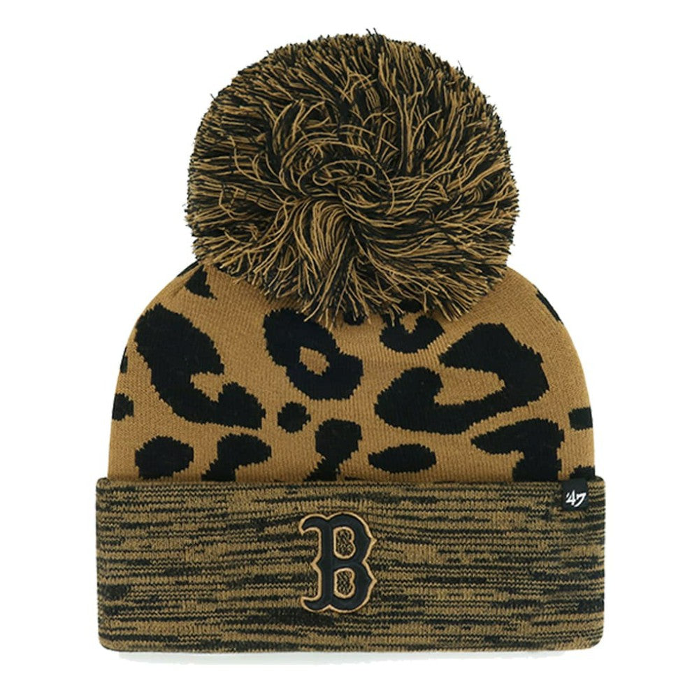 Boston Red Sox '47 Women's Leopard Rosette Cuffed Knit Hat with Pom | MLB Shop