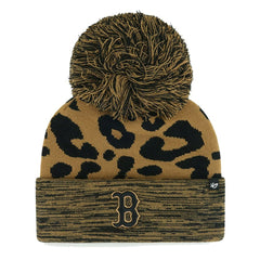 Boston Red Sox '47 Women's Leopard Rosette Cuffed Knit Hat with Pom | MLB Shop