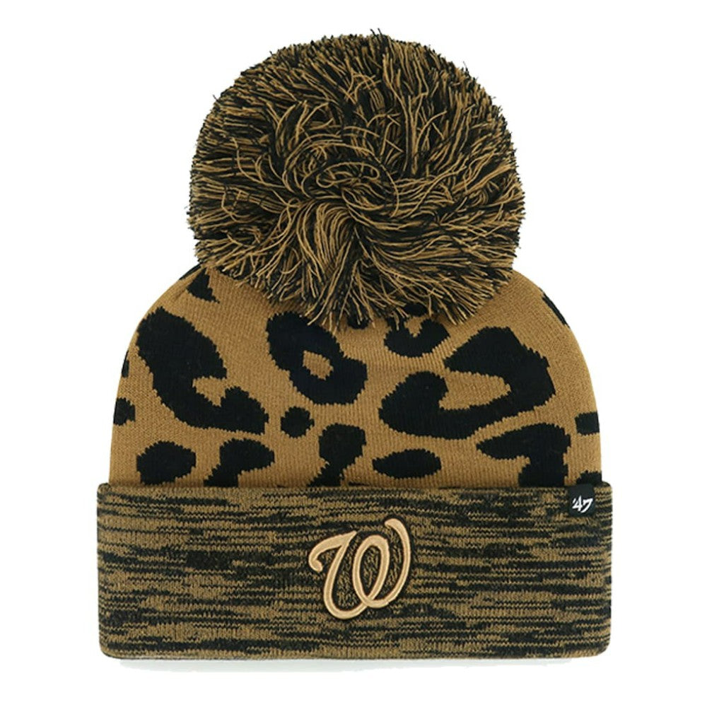 Washington Nationals '47 Women's Leopard Rosette Cuffed Knit Hat with Pom | MLB Discount