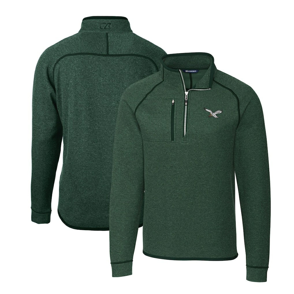 Philadelphia Eagles  Cutter & Buck Gridiron Classics Big & Tall Mainsail Sweater-Knit Half-Zip Pullover Jacket