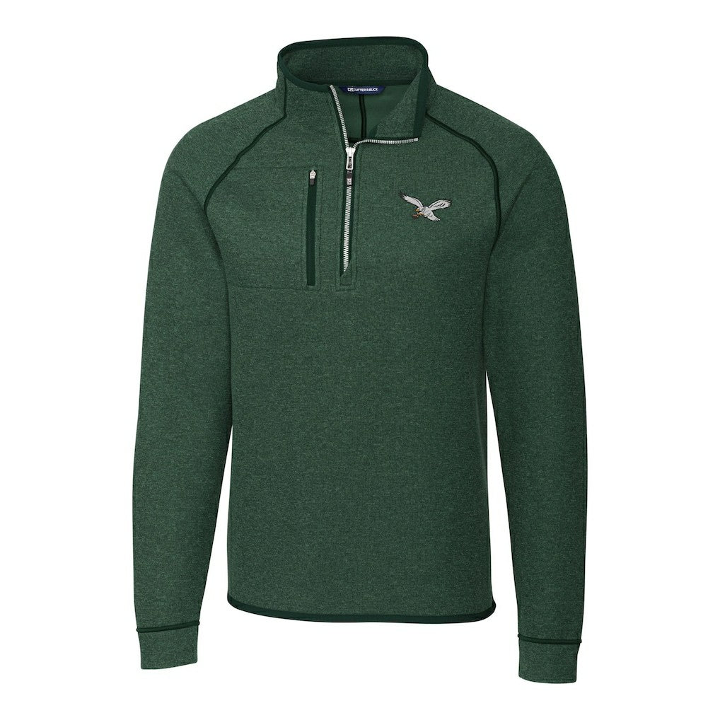 Philadelphia Eagles  Cutter & Buck Gridiron Classics Big & Tall Mainsail Sweater-Knit Half-Zip Pullover Jacket