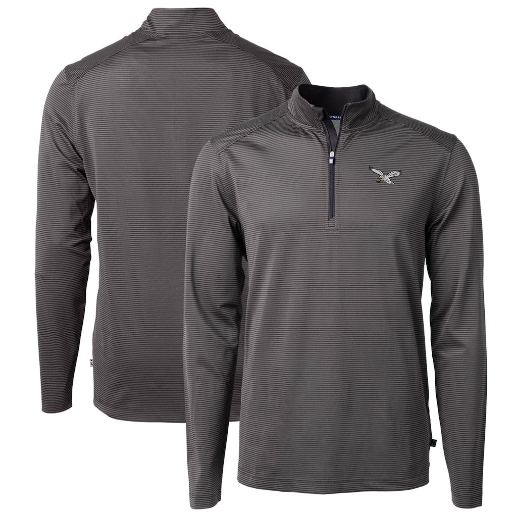 Philadelphia Eagles  Cutter & Buck Gridiron Classics Big & Tall Virtue Eco Pique Micro Stripe Recycled Quarter-Zip Pullover Top