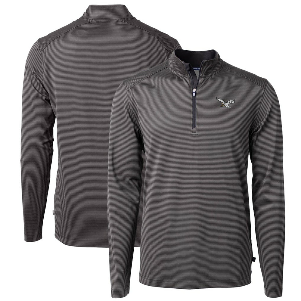 Philadelphia Eagles  Cutter & Buck Gridiron Classics Big & Tall Virtue Eco Pique Micro Stripe Recycled Quarter-Zip Pullover Top