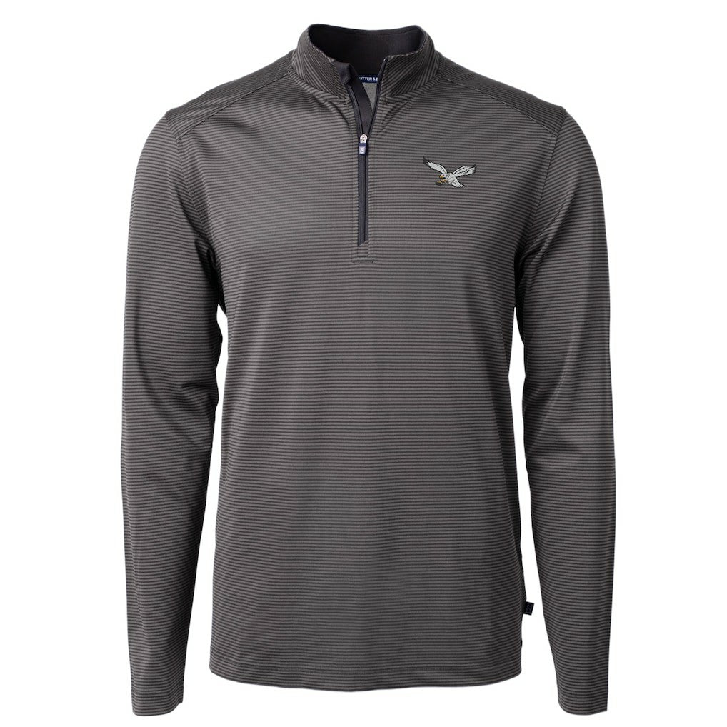 Philadelphia Eagles  Cutter & Buck Gridiron Classics Big & Tall Virtue Eco Pique Micro Stripe Recycled Quarter-Zip Pullover Top