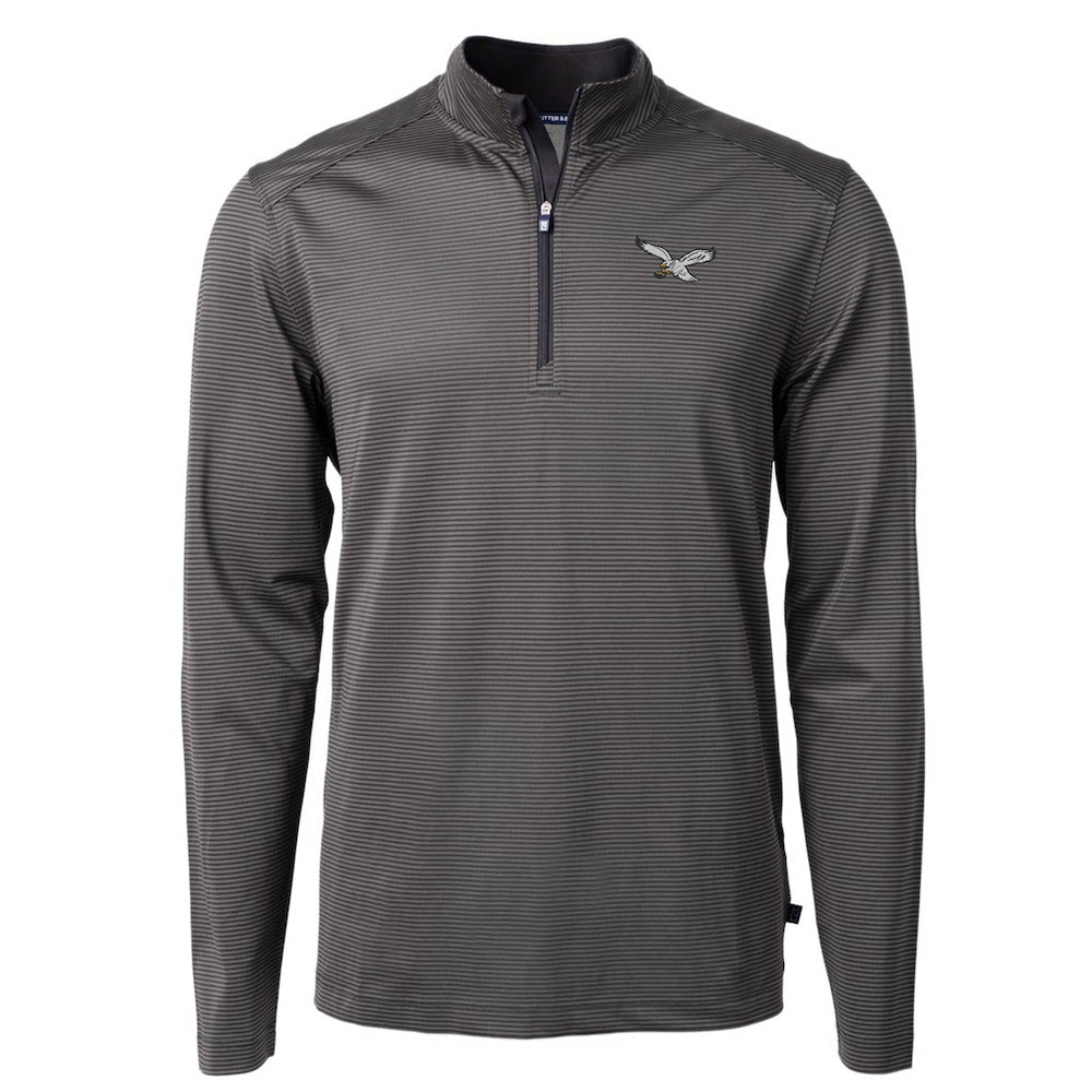 Philadelphia Eagles  Cutter & Buck Gridiron Classics Big & Tall Virtue Eco Pique Micro Stripe Recycled Quarter-Zip Pullover Top