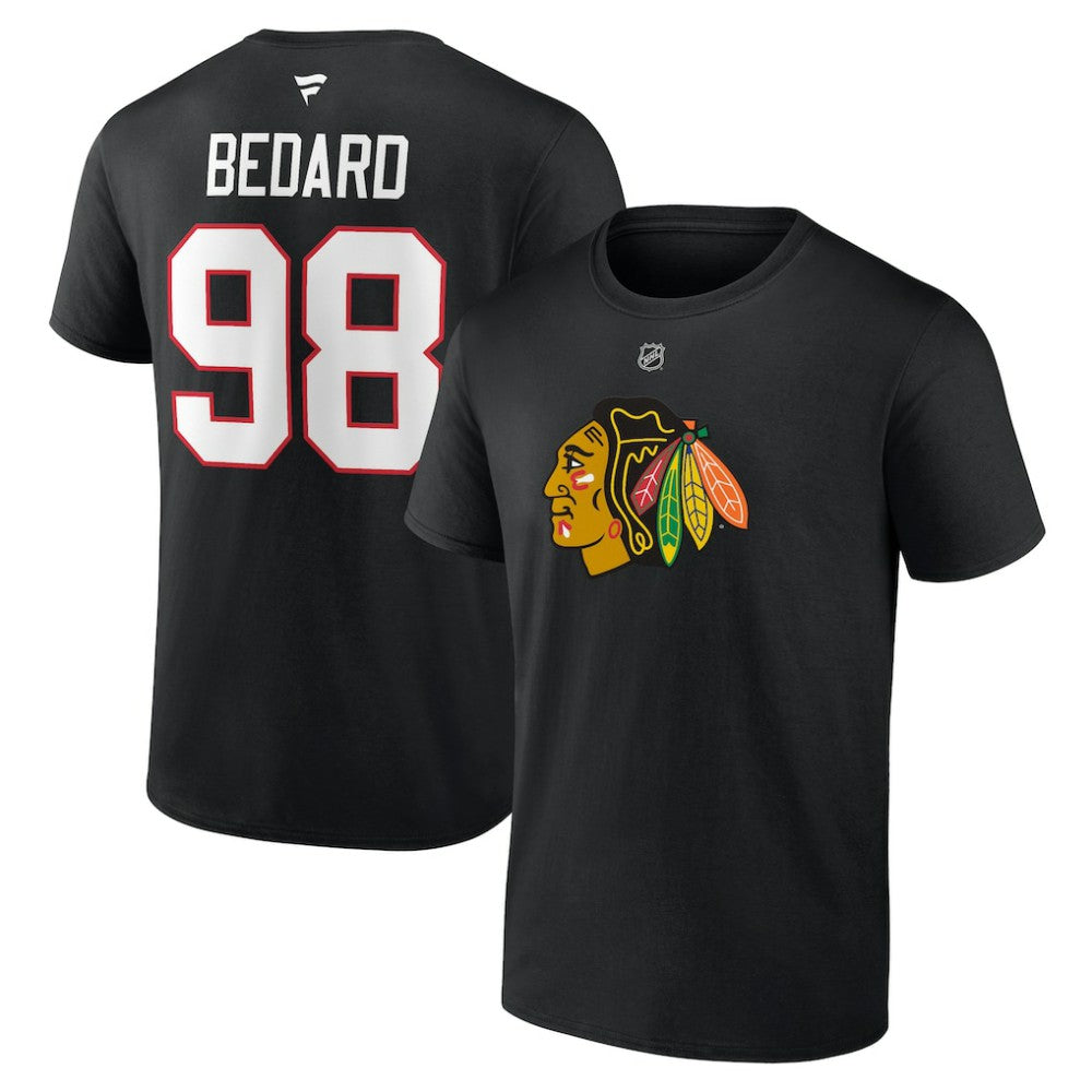 Connor Bedard Chicago Blackhawks Fanatics Authentic Stack Name & Number T-Shirt For Sale