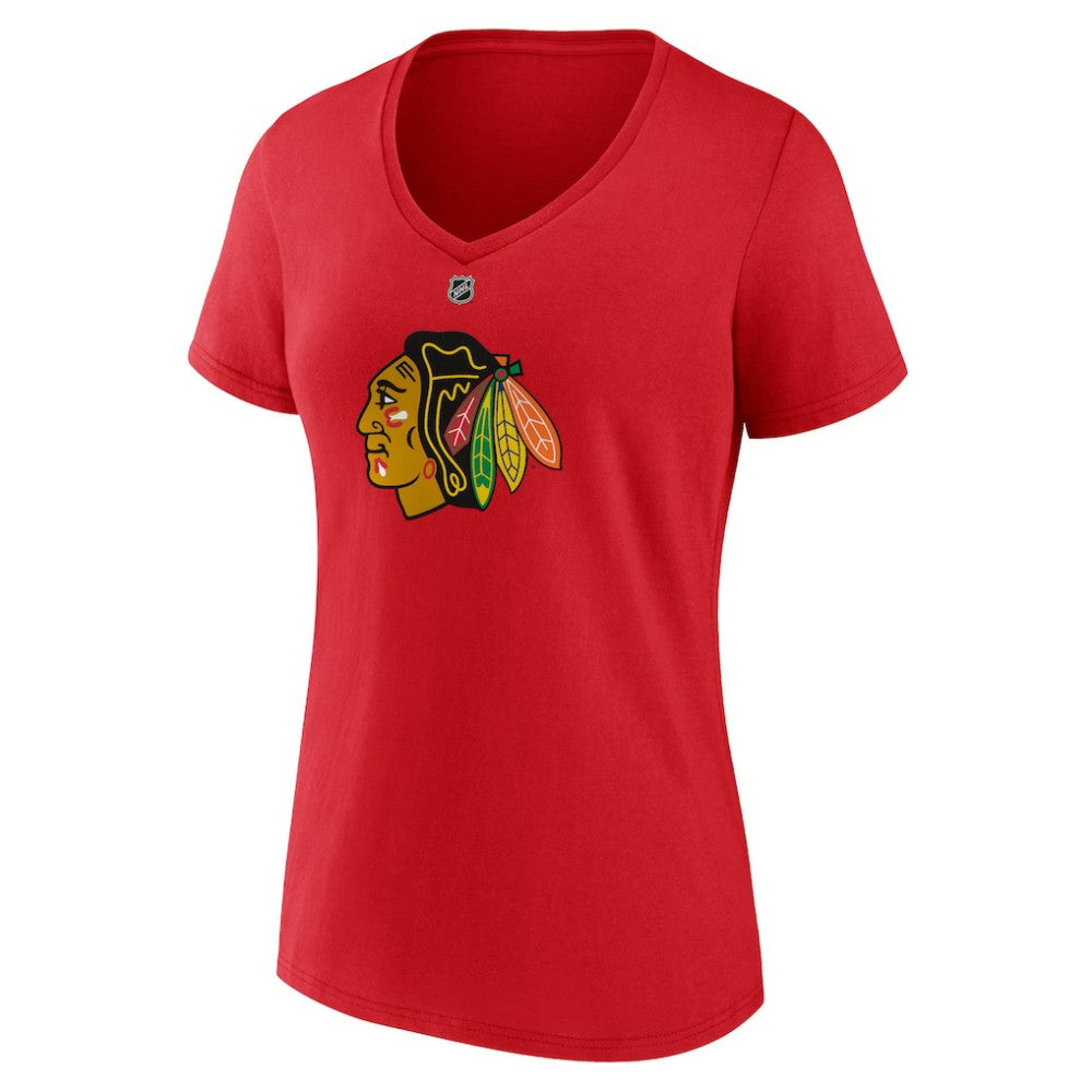 Connor Bedard Chicago Blackhawks Fanatics Women's Authentic Stack Name & Number V-Neck T-Shirt For Sale
