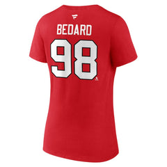 Connor Bedard Chicago Blackhawks Fanatics Women's Authentic Stack Name & Number V-Neck T-Shirt For Sale