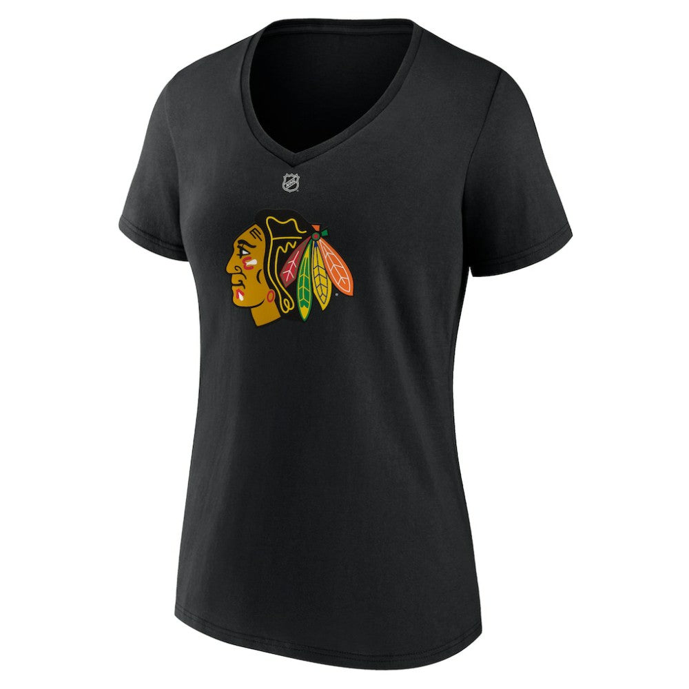 Connor Bedard Chicago Blackhawks Fanatics Women's Authentic Stack Name & Number V-Neck T-Shirt On Sale