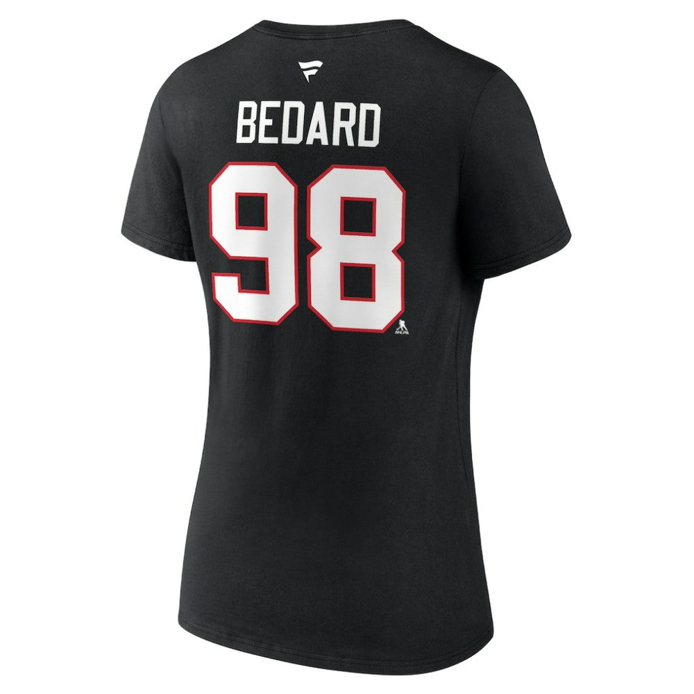 Connor Bedard Chicago Blackhawks Fanatics Women's Authentic Stack Name & Number V-Neck T-Shirt On Sale