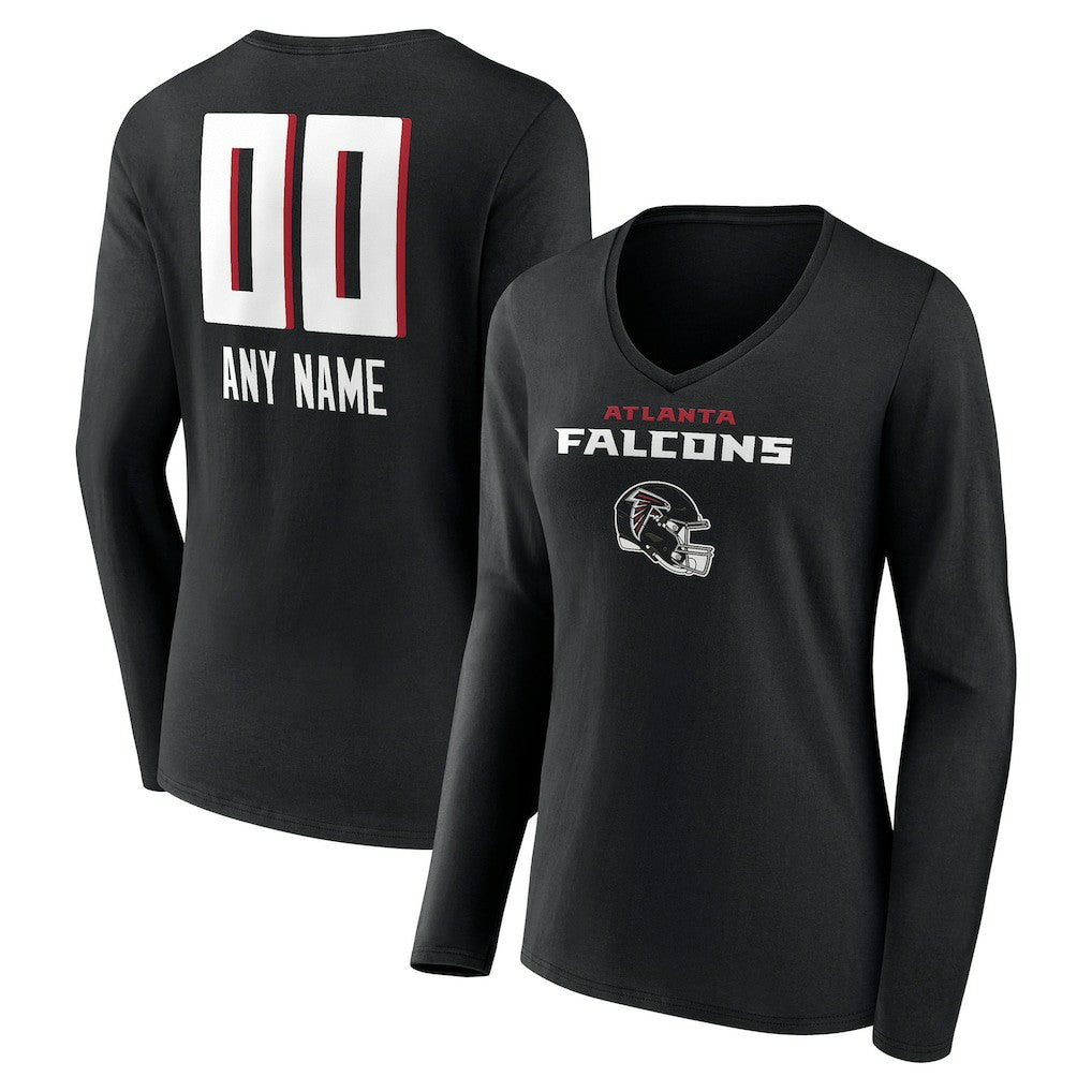 Atlanta Falcons  Women's Personalized Name & Number Team Wordmark Long Sleeve V-Neck T-Shirt