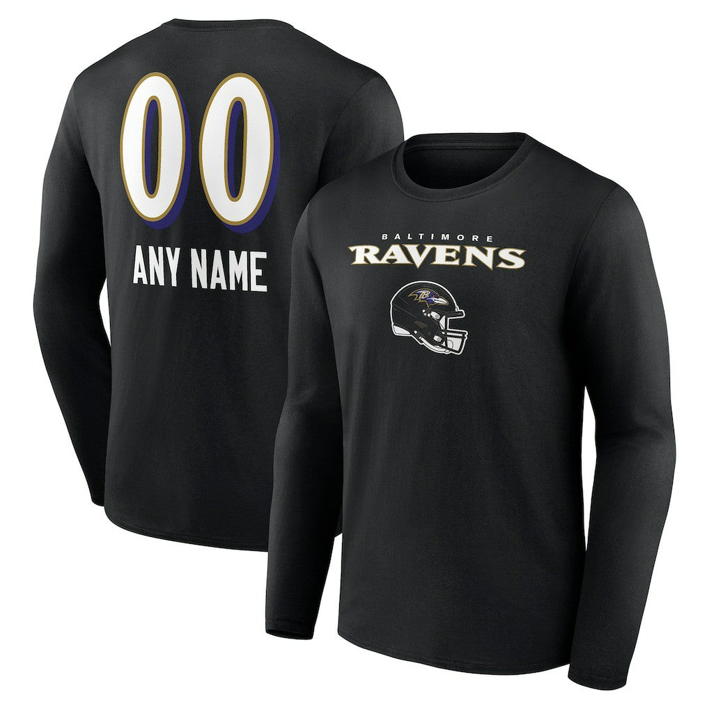 Baltimore Ravens  Personalized Name & Number Team Wordmark Long Sleeve T-Shirt