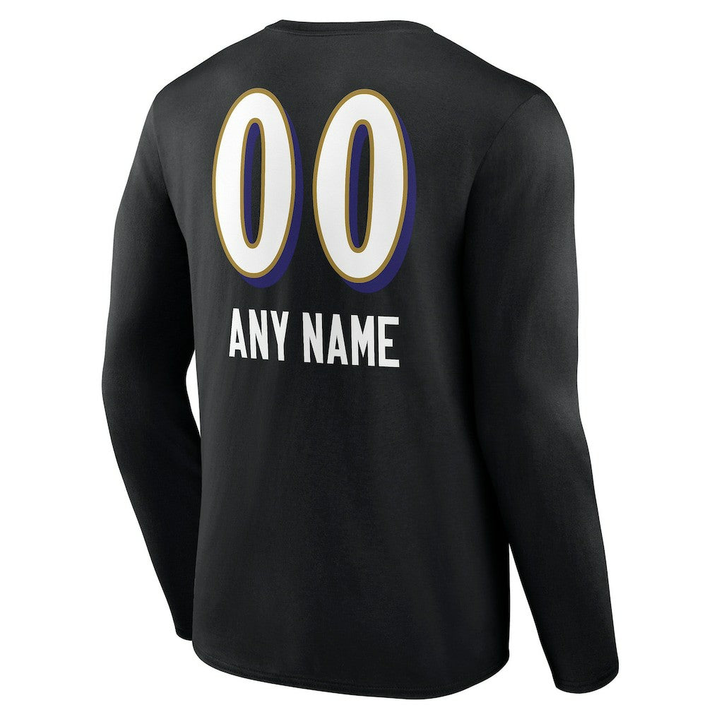 Baltimore Ravens  Personalized Name & Number Team Wordmark Long Sleeve T-Shirt