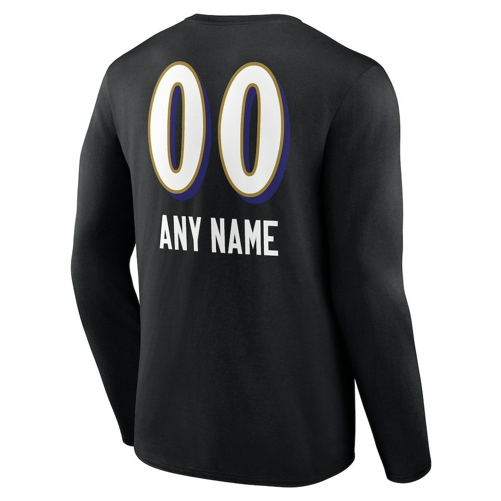 Baltimore Ravens  Personalized Name & Number Team Wordmark Long Sleeve T-Shirt