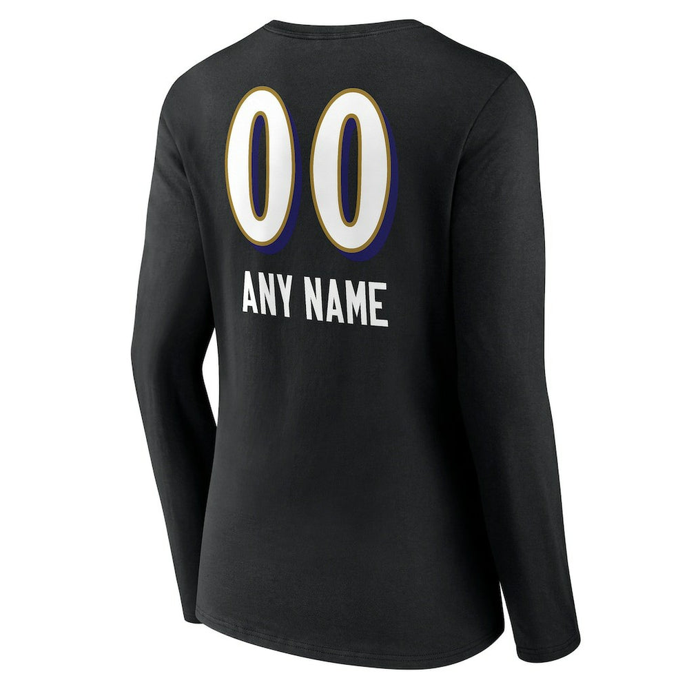 Baltimore Ravens  Women's Personalized Name & Number Team Wordmark Long Sleeve V-Neck T-Shirt