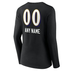 Baltimore Ravens  Women's Personalized Name & Number Team Wordmark Long Sleeve V-Neck T-Shirt
