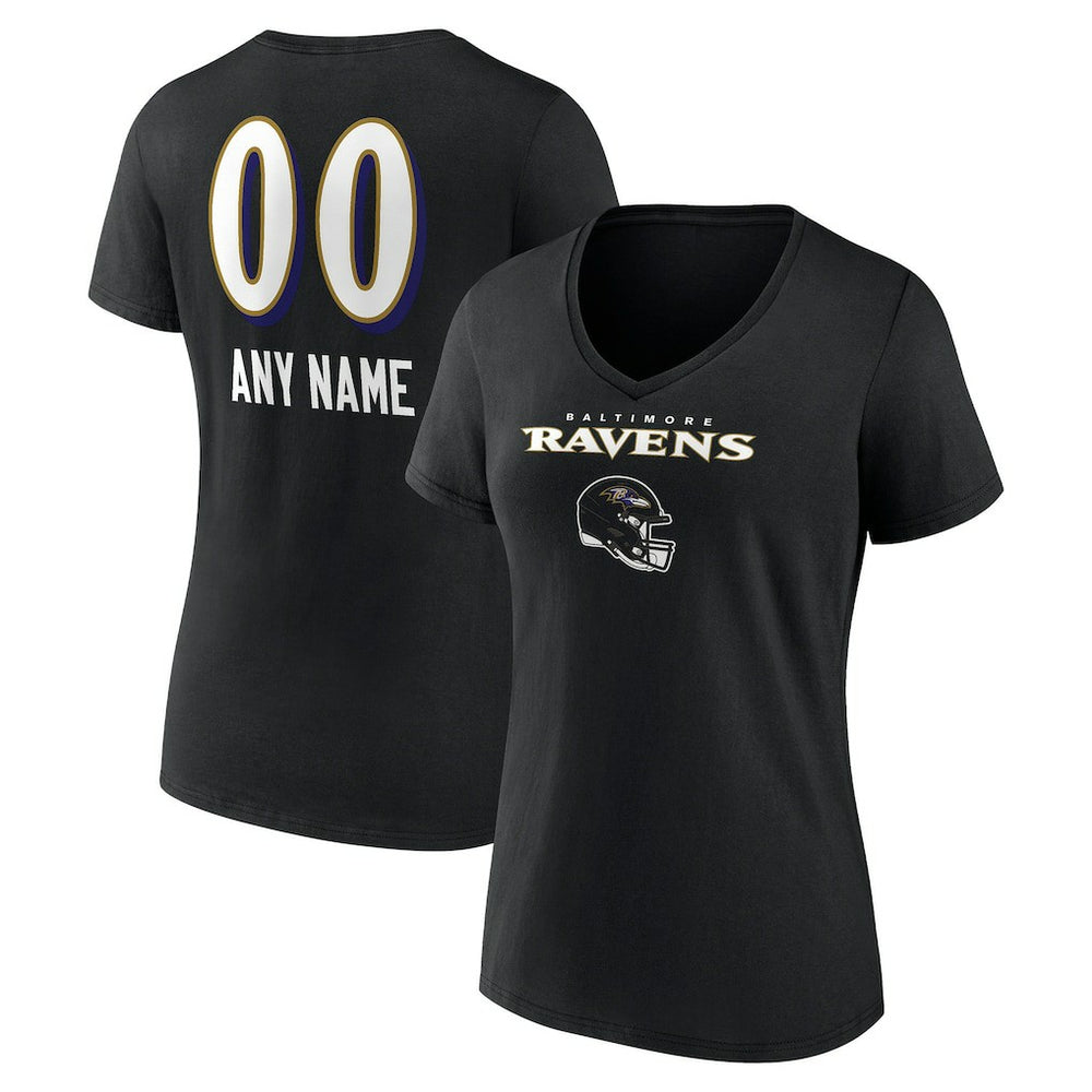 Baltimore Ravens  Women's Personalized Name & Number Team Wordmark V-Neck T-Shirt