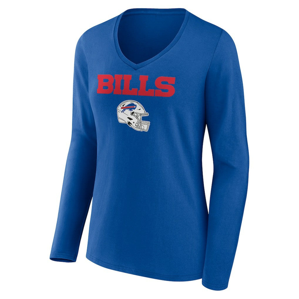 Buffalo Bills  Women's Personalized Name & Number Team Wordmark Long Sleeve V-Neck T-Shirt