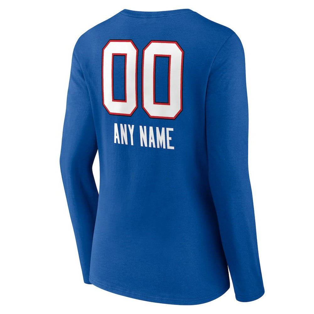 Buffalo Bills  Women's Personalized Name & Number Team Wordmark Long Sleeve V-Neck T-Shirt