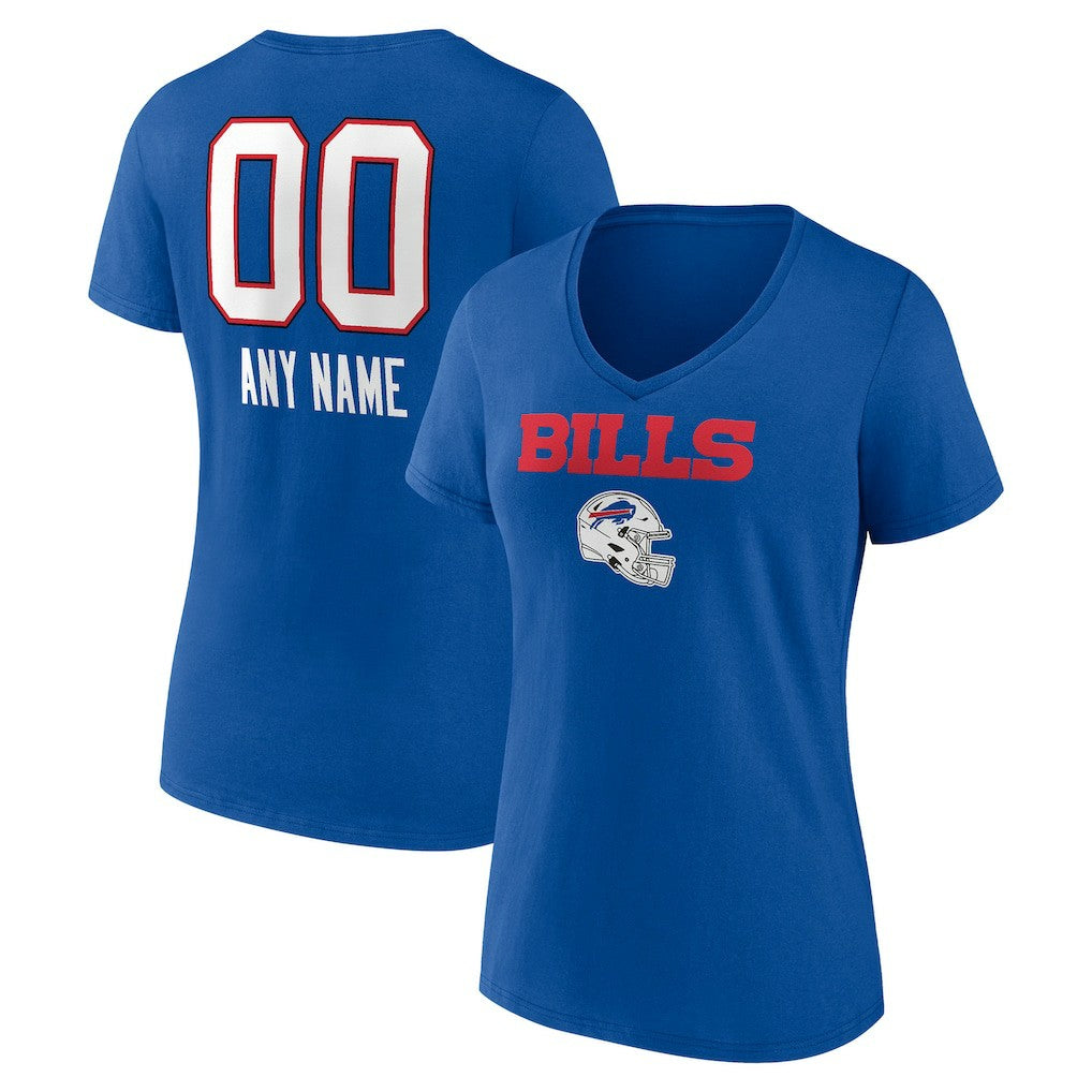 Buffalo Bills  Women's Personalized Name & Number Team Wordmark V-Neck T-Shirt