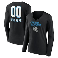 Carolina Panthers  Women's Personalized Name & Number Team Wordmark Long Sleeve V-Neck T-Shirt