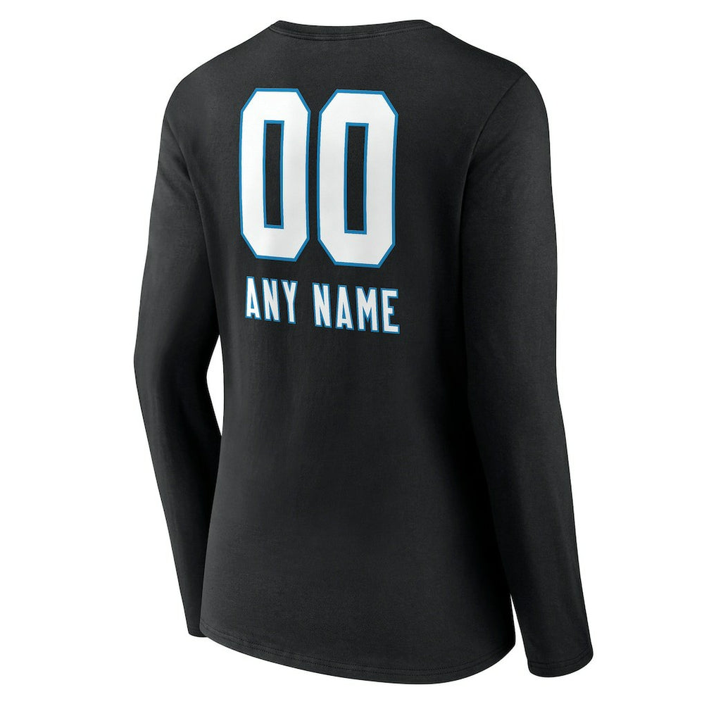 Carolina Panthers  Women's Personalized Name & Number Team Wordmark Long Sleeve V-Neck T-Shirt