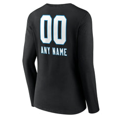 Carolina Panthers  Women's Personalized Name & Number Team Wordmark Long Sleeve V-Neck T-Shirt