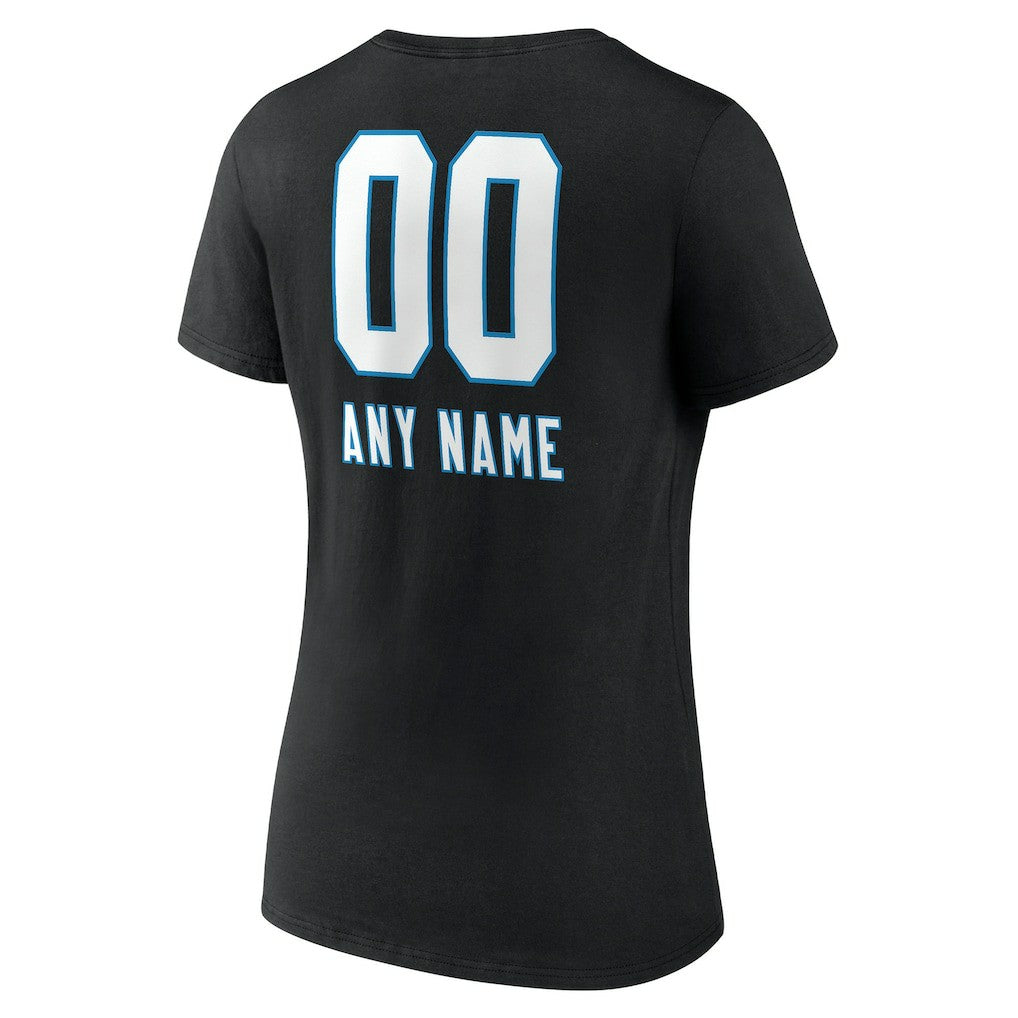 Carolina Panthers  Women's Personalized Name & Number Team Wordmark V-Neck T-Shirt
