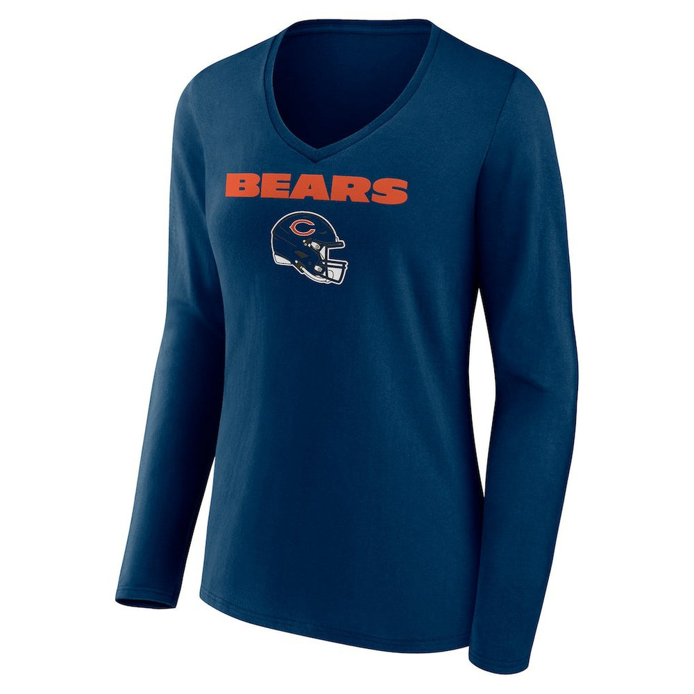 Chicago Bears  Women's Personalized Name & Number Team Wordmark Long Sleeve V-Neck T-Shirt