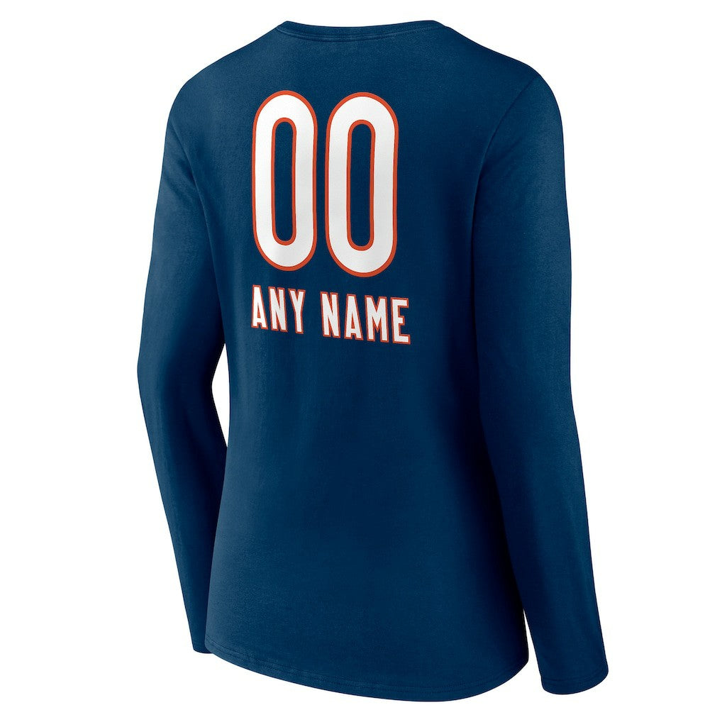 Chicago Bears  Women's Personalized Name & Number Team Wordmark Long Sleeve V-Neck T-Shirt