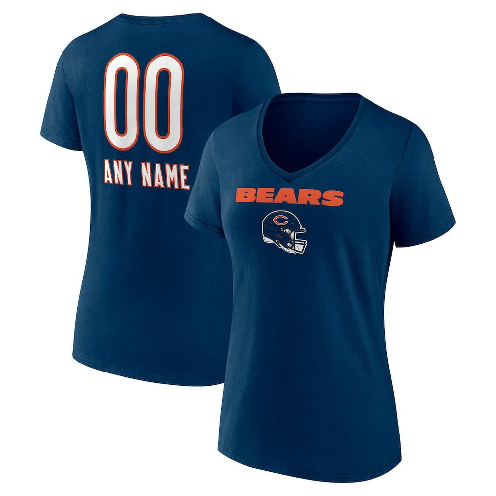 Chicago Bears  Women's Personalized Name & Number Team Wordmark V-Neck T-Shirt
