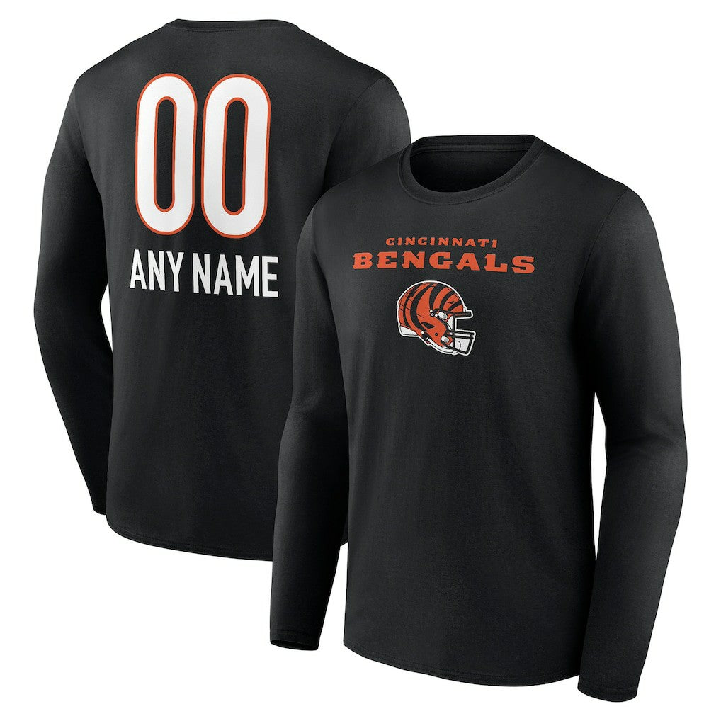 Cincinnati Bengals  Personalized Name & Number Team Wordmark Long Sleeve T-Shirt