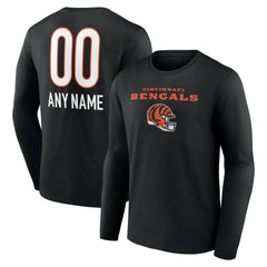 Cincinnati Bengals  Personalized Name & Number Team Wordmark Long Sleeve T-Shirt
