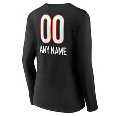 Cincinnati Bengals  Women's Personalized Name & Number Team Wordmark Long Sleeve V-Neck T-Shirt
