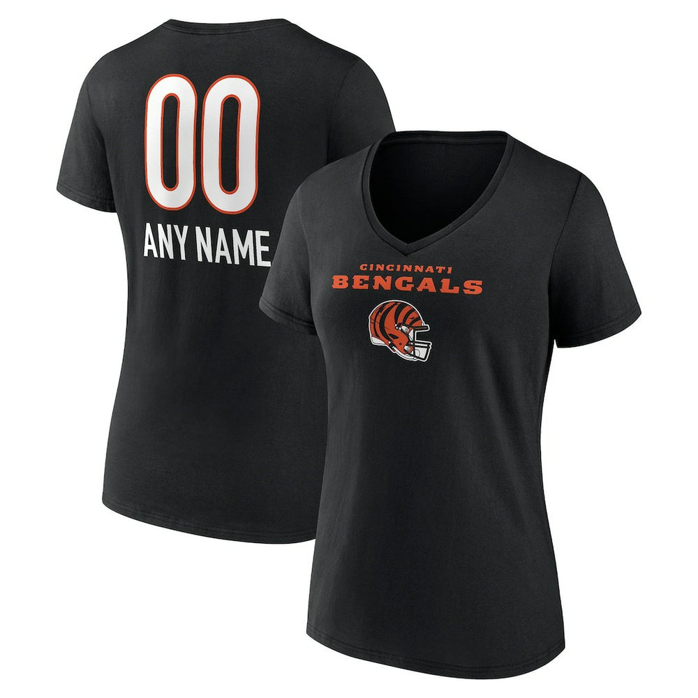 Cincinnati Bengals  Women's Personalized Name & Number Team Wordmark V-Neck T-Shirt