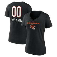 Cincinnati Bengals  Women's Personalized Name & Number Team Wordmark V-Neck T-Shirt