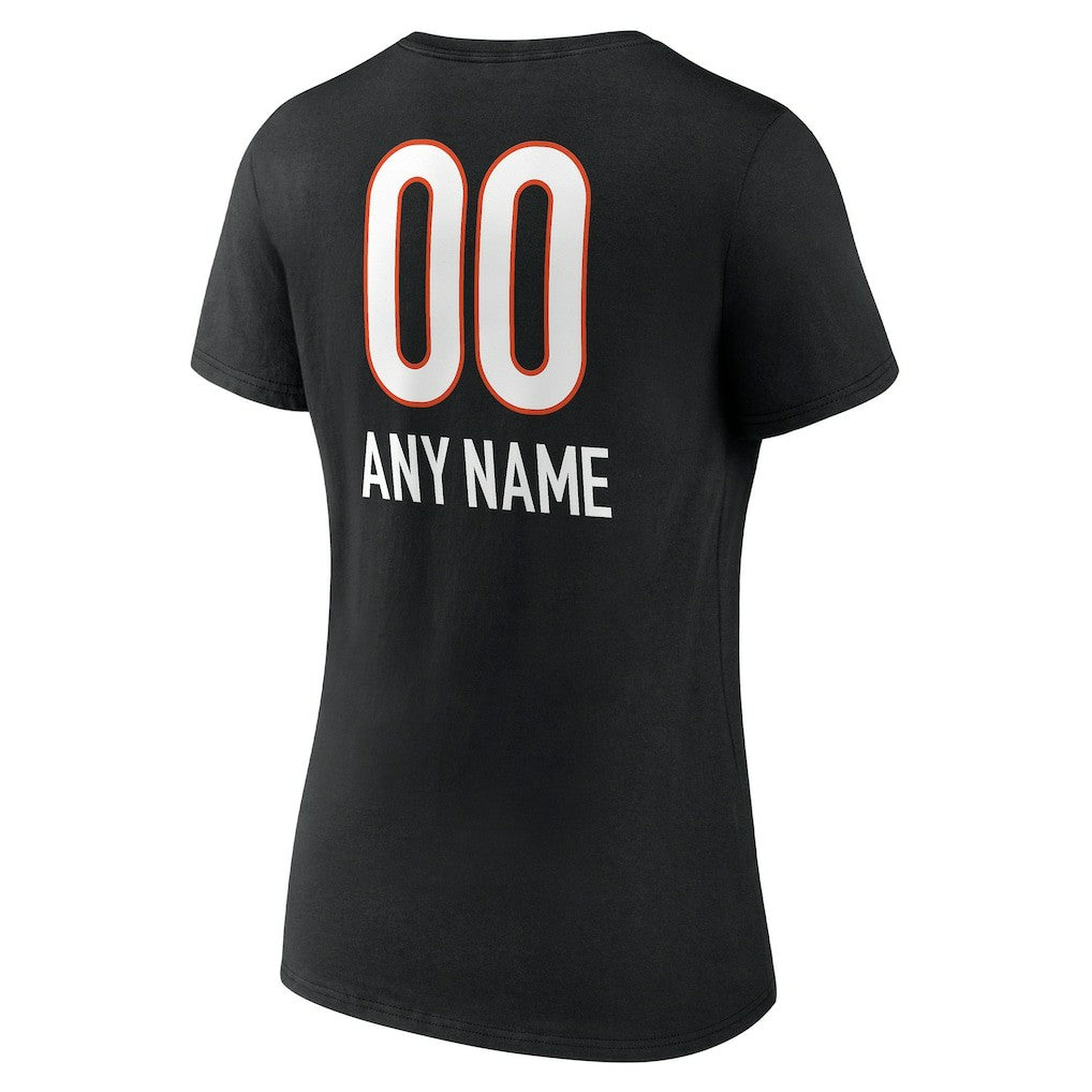 Cincinnati Bengals  Women's Personalized Name & Number Team Wordmark V-Neck T-Shirt