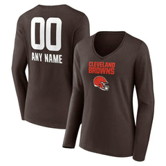 Cleveland Browns  Women's Personalized Name & Number Team Wordmark Long Sleeve V-Neck T-Shirt