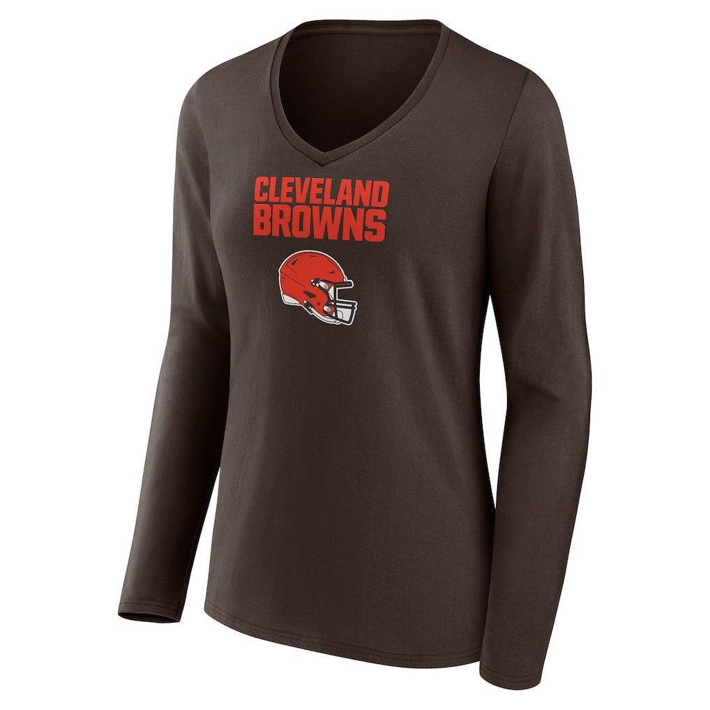 Cleveland Browns  Women's Personalized Name & Number Team Wordmark Long Sleeve V-Neck T-Shirt