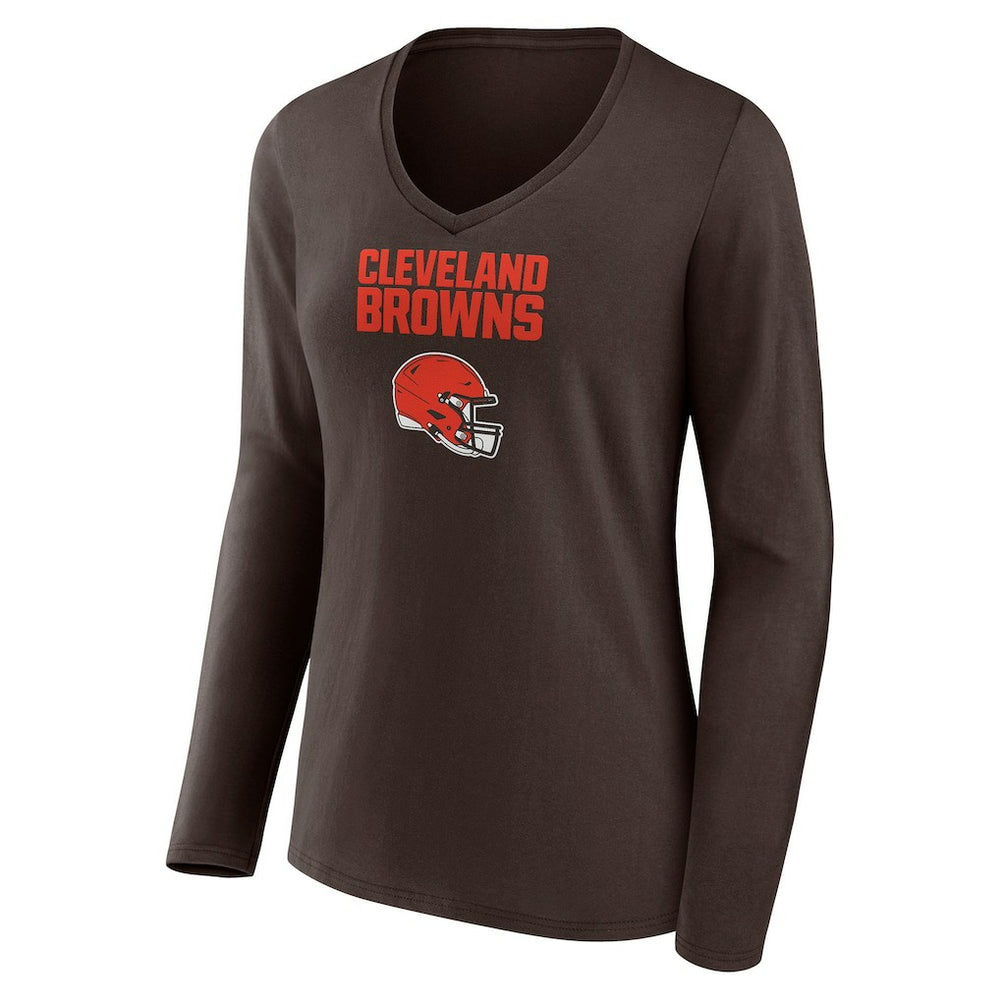 Cleveland Browns  Women's Personalized Name & Number Team Wordmark Long Sleeve V-Neck T-Shirt
