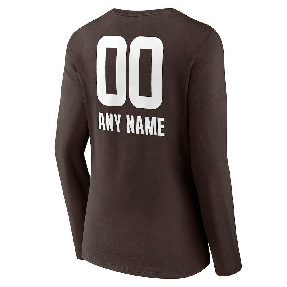 Cleveland Browns  Women's Personalized Name & Number Team Wordmark Long Sleeve V-Neck T-Shirt