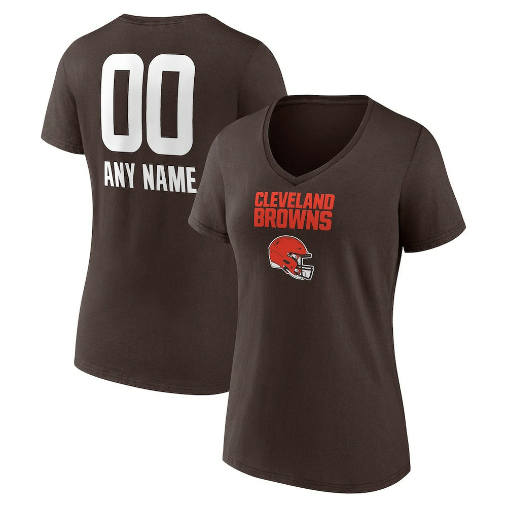 Cleveland Browns  Women's Personalized Name & Number Team Wordmark V-Neck T-Shirt