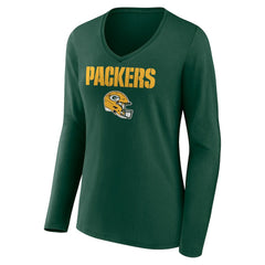 Green Bay Packers  Women's Personalized Name & Number Team Wordmark Long Sleeve V-Neck T-Shirt
