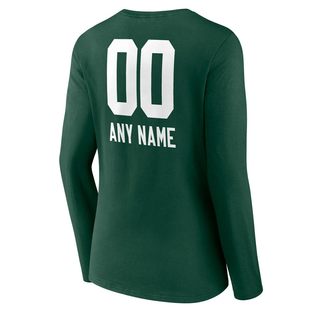 Green Bay Packers  Women's Personalized Name & Number Team Wordmark Long Sleeve V-Neck T-Shirt